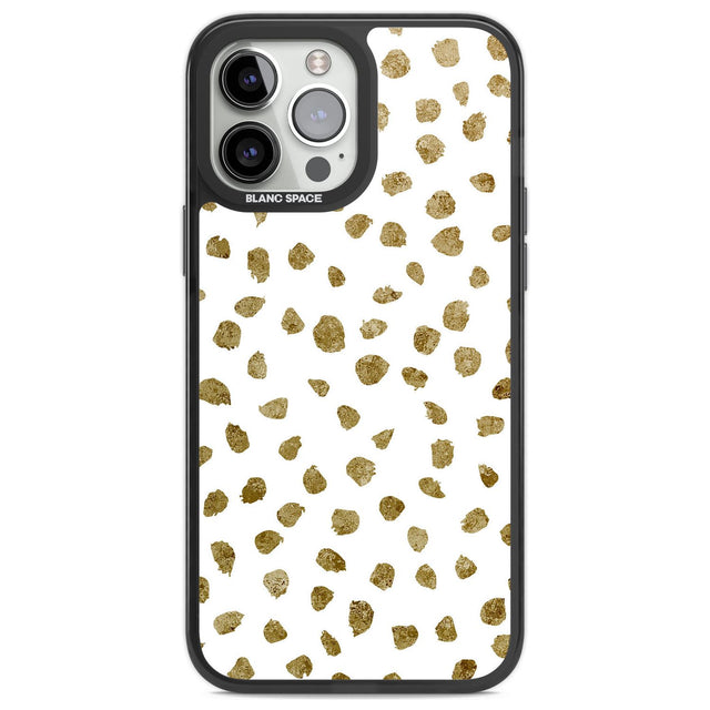 Gold Look on White Dalmatian Polka Dot Spots Phone Case iPhone 13 Pro Max / Black Impact Case,iPhone 14 Pro Max / Black Impact Case Blanc Space