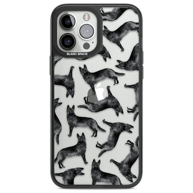 German Shepherd (Black) Watercolour Dog Pattern Phone Case iPhone 13 Pro Max / Black Impact Case,iPhone 14 Pro Max / Black Impact Case Blanc Space