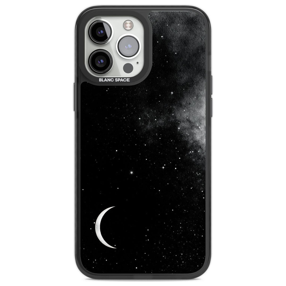 Night Sky Galaxies: Crescent Moon Phone Case iPhone 14 Pro Max / Black Impact Case,iPhone 13 Pro Max / Black Impact Case Blanc Space