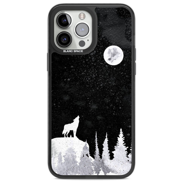 Moon Phases: Wolf & Full Moon Phone Case iPhone 14 Pro Max / Black Impact Case,iPhone 13 Pro Max / Black Impact Case Blanc Space