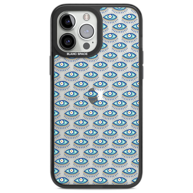 Eyes & Crosses (Clear) Psychedelic Eyes Pattern Phone Case iPhone 13 Pro Max / Black Impact Case,iPhone 14 Pro Max / Black Impact Case Blanc Space