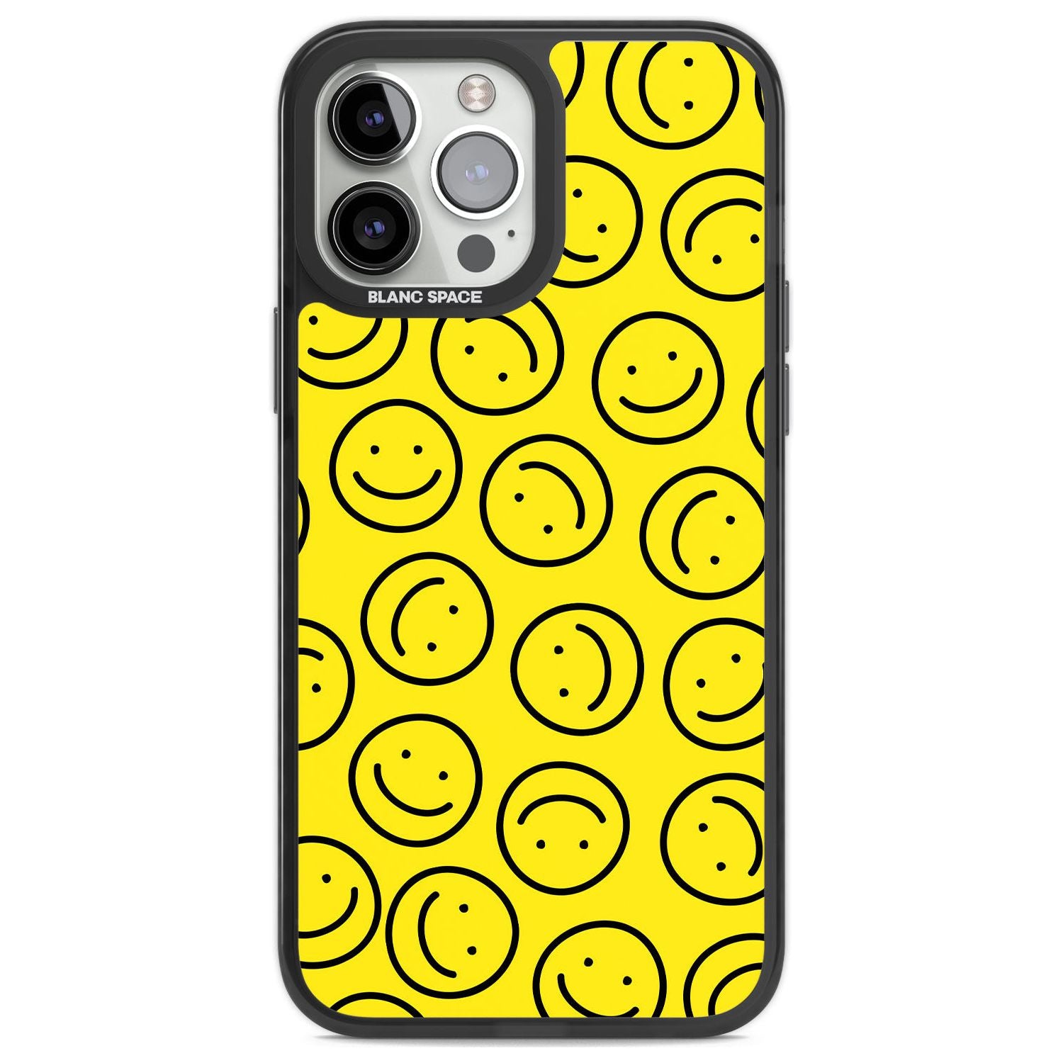 Happy Face Pattern Phone Case iPhone 13 Pro Max / Black Impact Case,iPhone 14 Pro Max / Black Impact Case Blanc Space