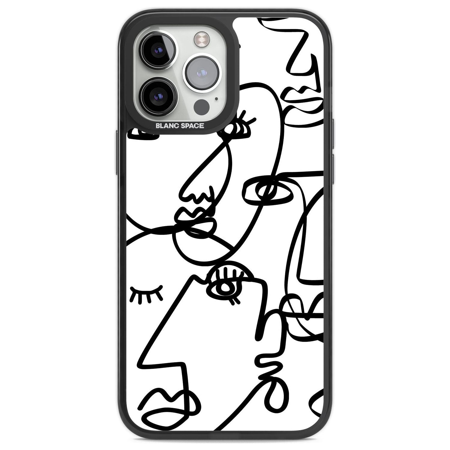Abstract Continuous Line Faces Black on White Phone Case iPhone 13 Pro Max / Black Impact Case,iPhone 14 Pro Max / Black Impact Case Blanc Space