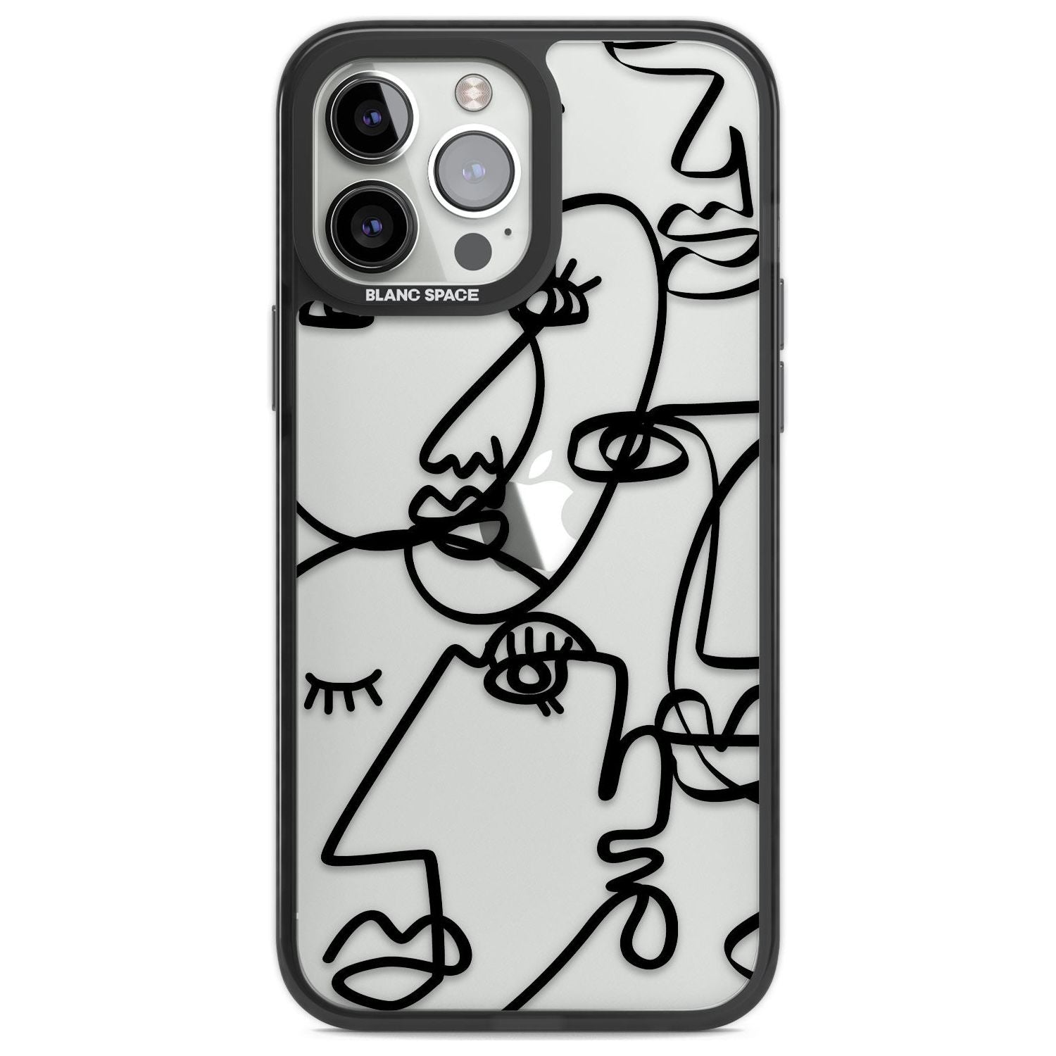 Abstract Continuous Line Faces Black on Clear Phone Case iPhone 13 Pro Max / Black Impact Case,iPhone 14 Pro Max / Black Impact Case Blanc Space
