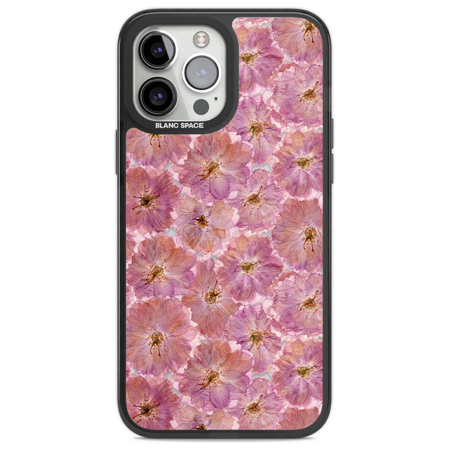 Large Pink Flowers Transparent Design Phone Case iPhone 13 Pro Max / Black Impact Case,iPhone 14 Pro Max / Black Impact Case Blanc Space