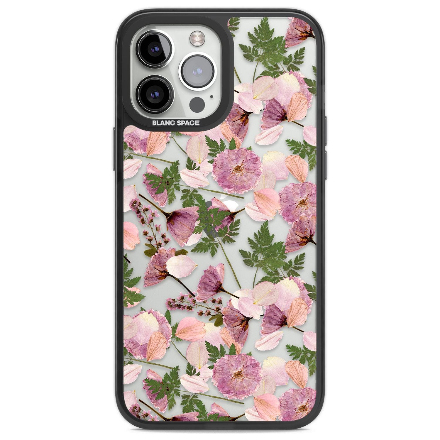 Leafy Floral Pattern Transparent Design Phone Case iPhone 13 Pro Max / Black Impact Case,iPhone 14 Pro Max / Black Impact Case Blanc Space