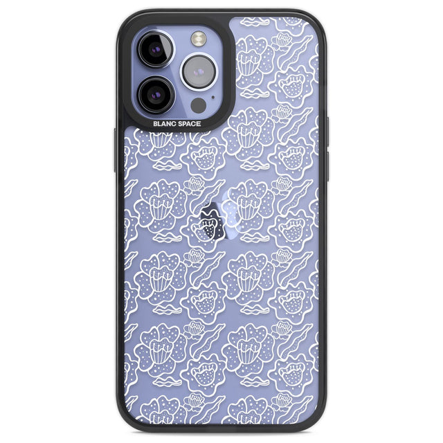 Funky Floral Patterns White on Clear Phone Case iPhone 13 Pro Max / Black Impact Case,iPhone 14 Pro Max / Black Impact Case Blanc Space