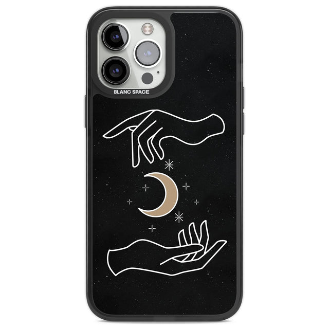 Hands Surrounding Moon Phone Case iPhone 13 Pro Max / Black Impact Case,iPhone 14 Pro Max / Black Impact Case Blanc Space