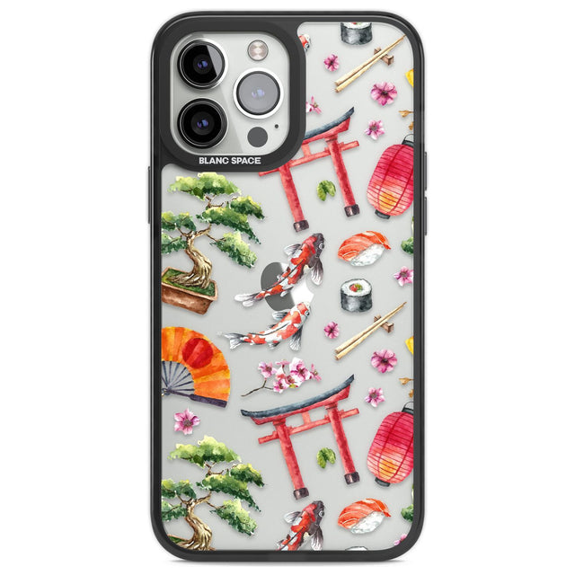 Mixed Japanese Watercolour Pattern Phone Case iPhone 13 Pro Max / Black Impact Case,iPhone 14 Pro Max / Black Impact Case Blanc Space
