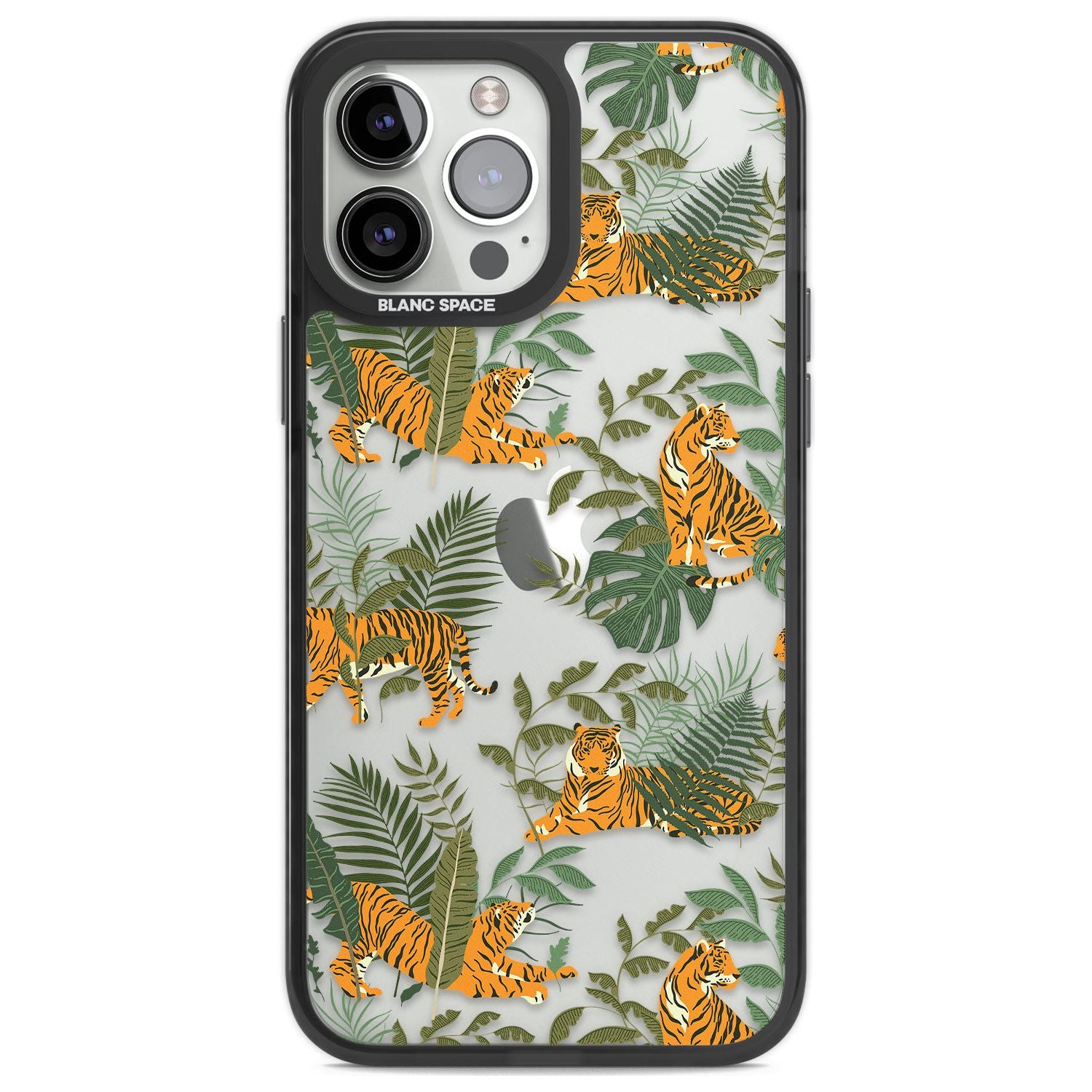 ClearTiger & Fern Jungle Cat Pattern Phone Case iPhone 13 Pro Max / Black Impact Case,iPhone 14 Pro Max / Black Impact Case Blanc Space