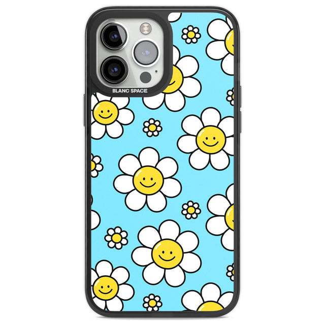 Daisy Faces Kawaii Pattern Phone Case iPhone 13 Pro Max / Black Impact Case,iPhone 14 Pro Max / Black Impact Case Blanc Space