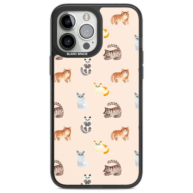 Cute Cat Pattern Phone Case iPhone 13 Pro Max / Black Impact Case,iPhone 14 Pro Max / Black Impact Case Blanc Space