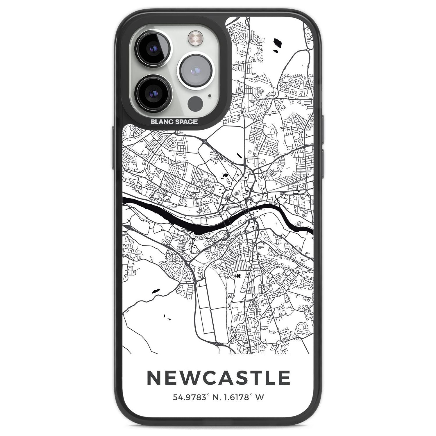 Map of Newcastle, England Phone Case iPhone 13 Pro Max / Black Impact Case,iPhone 14 Pro Max / Black Impact Case Blanc Space