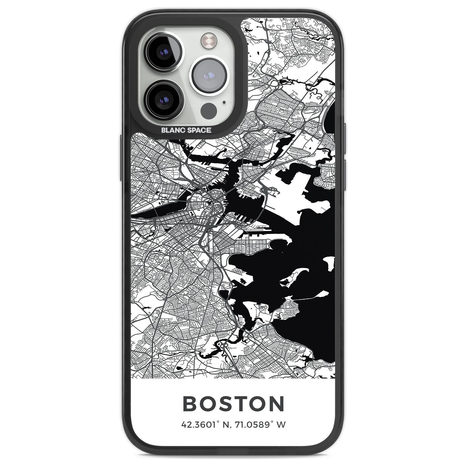 Map of Boston, Massachusetts Phone Case iPhone 13 Pro Max / Black Impact Case,iPhone 14 Pro Max / Black Impact Case Blanc Space