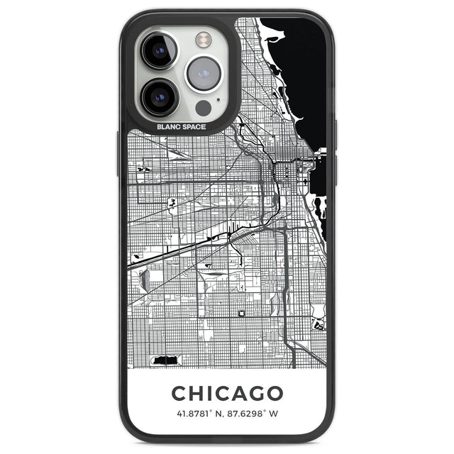 Map of Chicago, Illinois Phone Case iPhone 13 Pro Max / Black Impact Case,iPhone 14 Pro Max / Black Impact Case Blanc Space