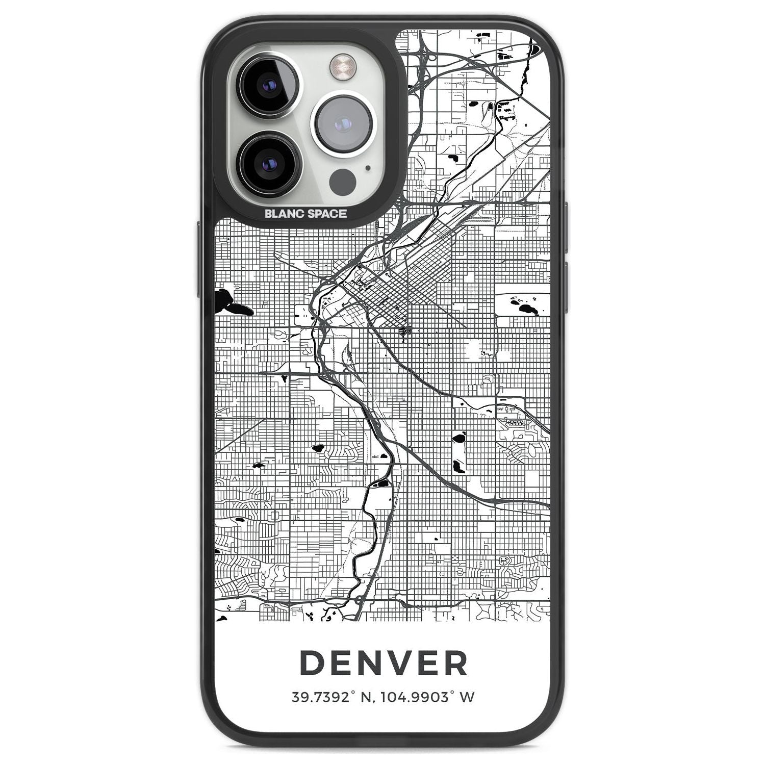 Map of Denver, Colorado Phone Case iPhone 13 Pro Max / Black Impact Case,iPhone 14 Pro Max / Black Impact Case Blanc Space