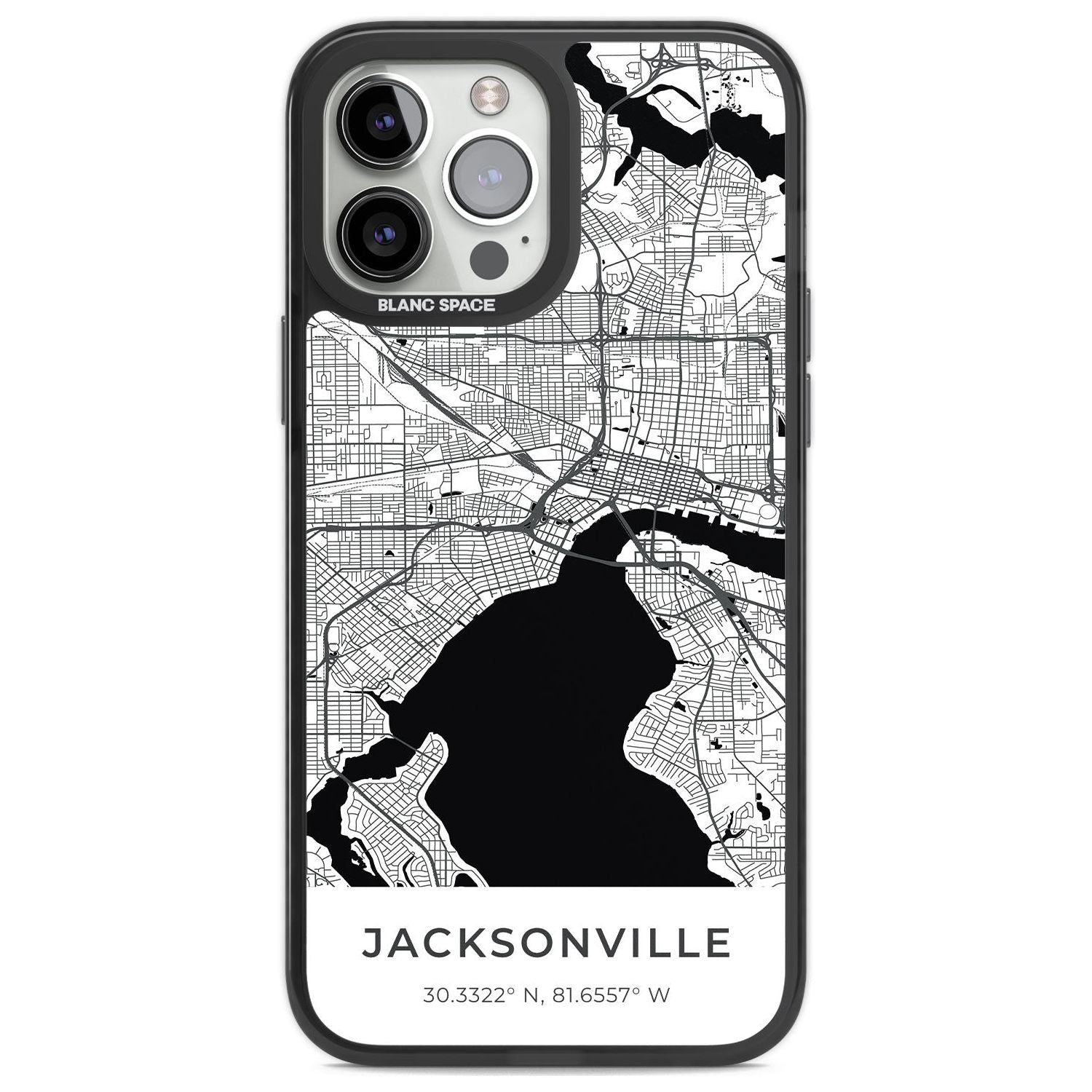 Map of Jacksonville, Florida Phone Case iPhone 13 Pro Max / Black Impact Case,iPhone 14 Pro Max / Black Impact Case Blanc Space