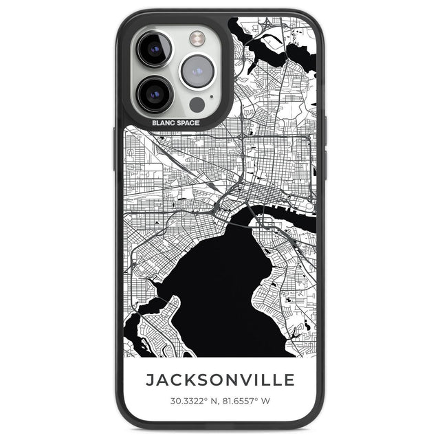 Map of Jacksonville, Florida Phone Case iPhone 13 Pro Max / Black Impact Case,iPhone 14 Pro Max / Black Impact Case Blanc Space