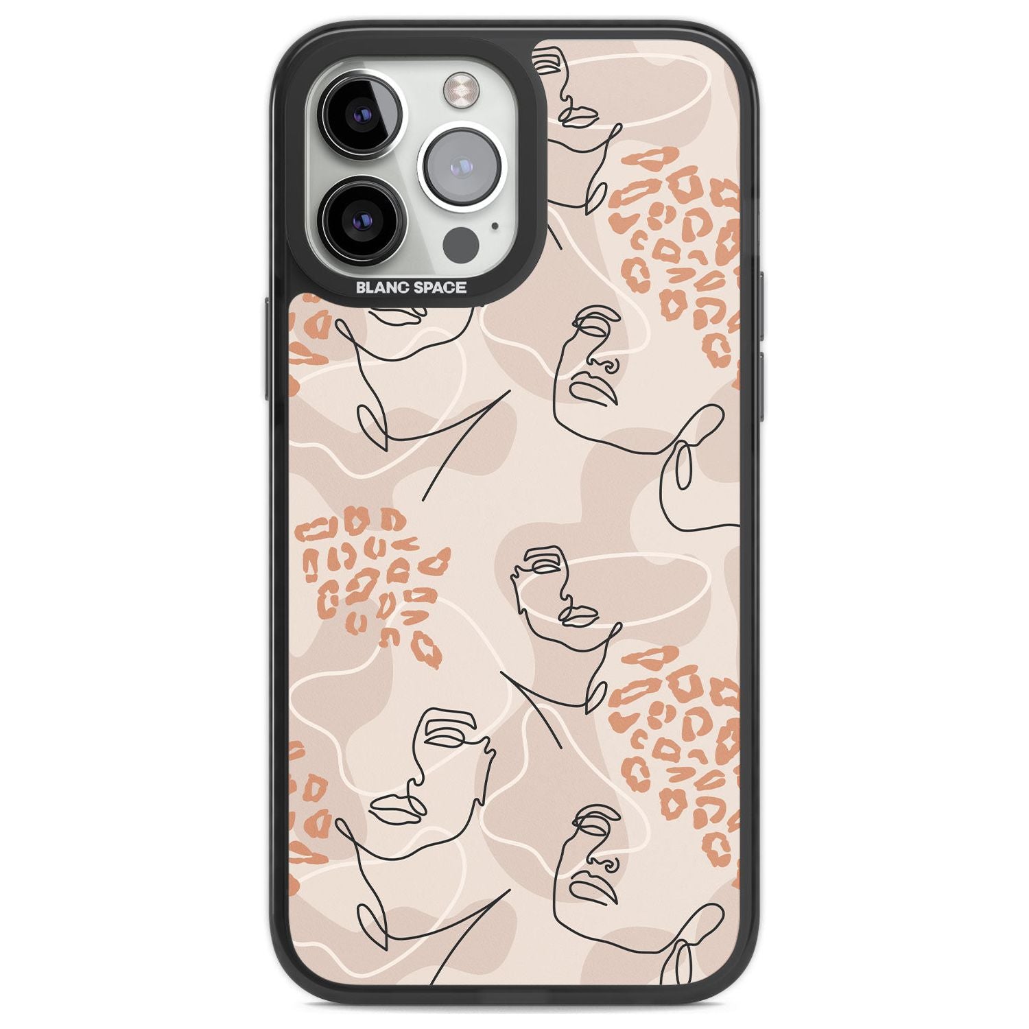 Leopard Print Stylish Abstract Faces Phone Case iPhone 13 Pro Max / Black Impact Case,iPhone 14 Pro Max / Black Impact Case Blanc Space
