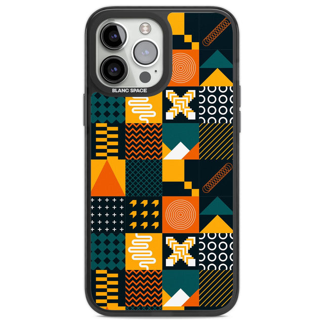 Funky Geometric Patterns: Orange & Dark Green Phone Case iPhone 14 Pro Max / Black Impact Case,iPhone 13 Pro Max / Black Impact Case Blanc Space