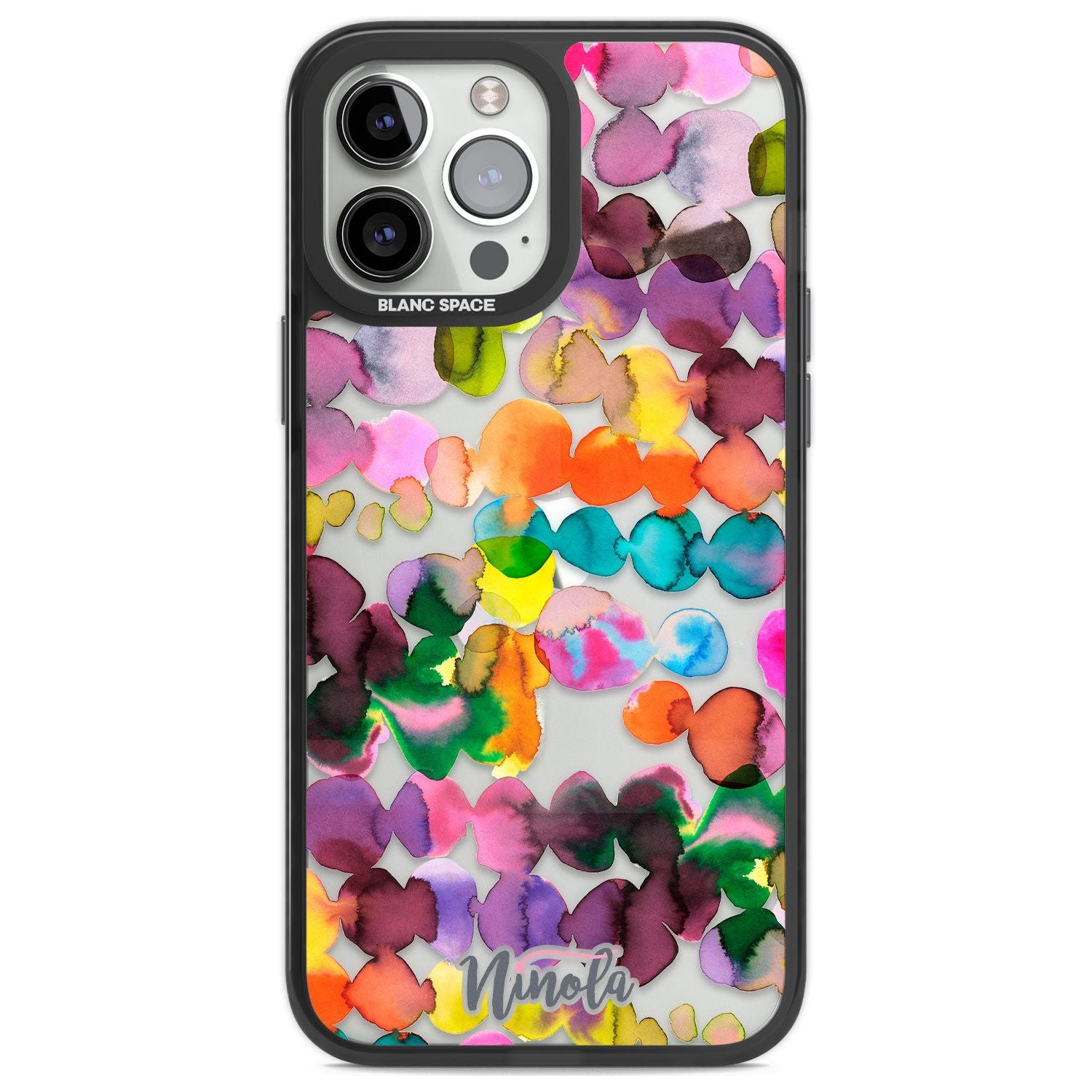 Ink Bleeding Dots Phone Case iPhone 13 Pro Max / Black Impact Case,iPhone 14 Pro Max / Black Impact Case Blanc Space