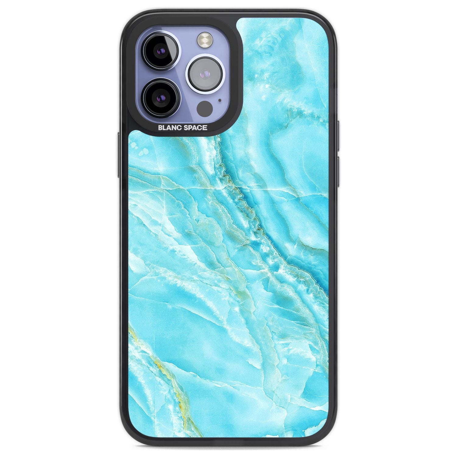 Bright Blue Onyx Marble Phone Case iPhone 13 Pro Max / Black Impact Case,iPhone 14 Pro Max / Black Impact Case Blanc Space