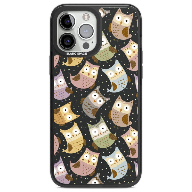 Cute Owl Pattern Phone Case iPhone 13 Pro Max / Black Impact Case,iPhone 14 Pro Max / Black Impact Case Blanc Space