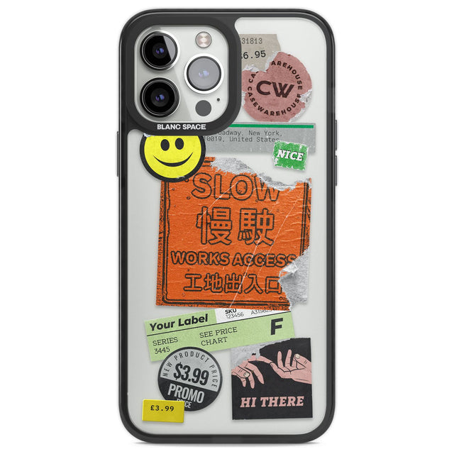 Kanji Signs Sticker Mix Phone Case iPhone 13 Pro Max / Black Impact Case,iPhone 14 Pro Max / Black Impact Case Blanc Space