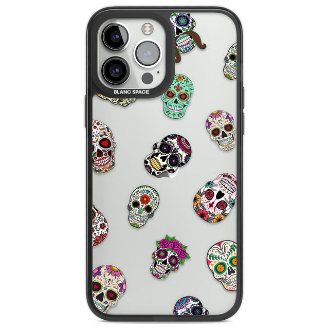 Mixed Sugar Skull Pattern Phone Case iPhone 13 Pro Max / Black Impact Case,iPhone 14 Pro Max / Black Impact Case Blanc Space