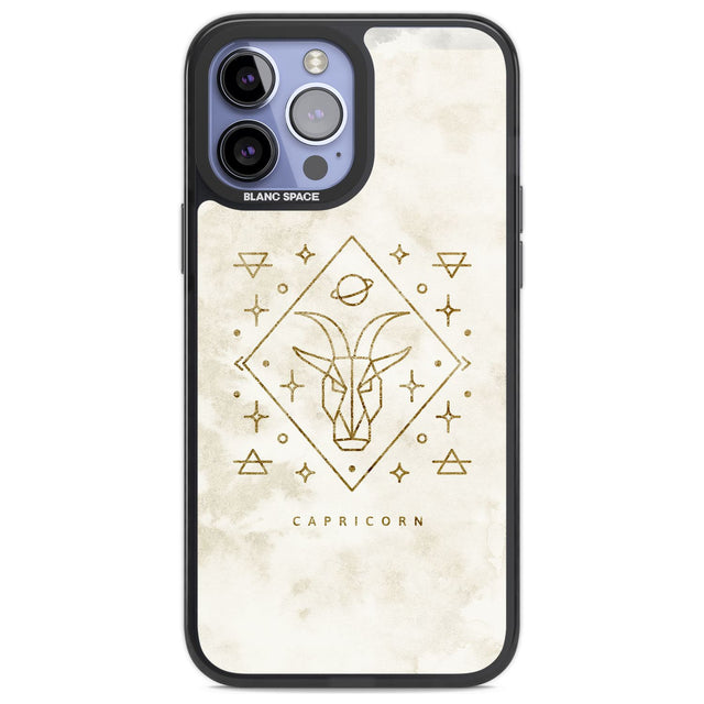 Capricorn Emblem - Solid Gold Marbled Design Phone Case iPhone 13 Pro Max / Black Impact Case,iPhone 14 Pro Max / Black Impact Case Blanc Space