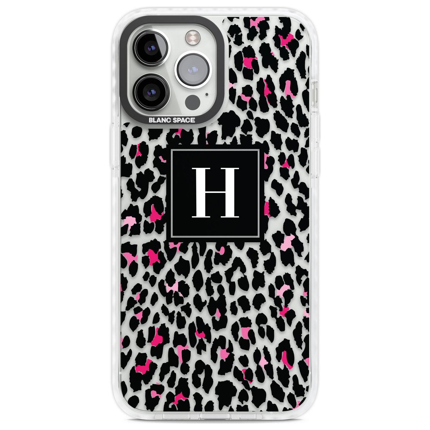 Personalised Pink Monogram Leopard Spots Custom Phone Case iPhone 13 Pro Max / Impact Case,iPhone 14 Pro Max / Impact Case Blanc Space