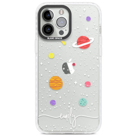 Personalised Cute Cartoon Planets (Clear) Phone Case iPhone 13 Pro Max / Impact Case,iPhone 14 Pro Max / Impact Case Blanc Space