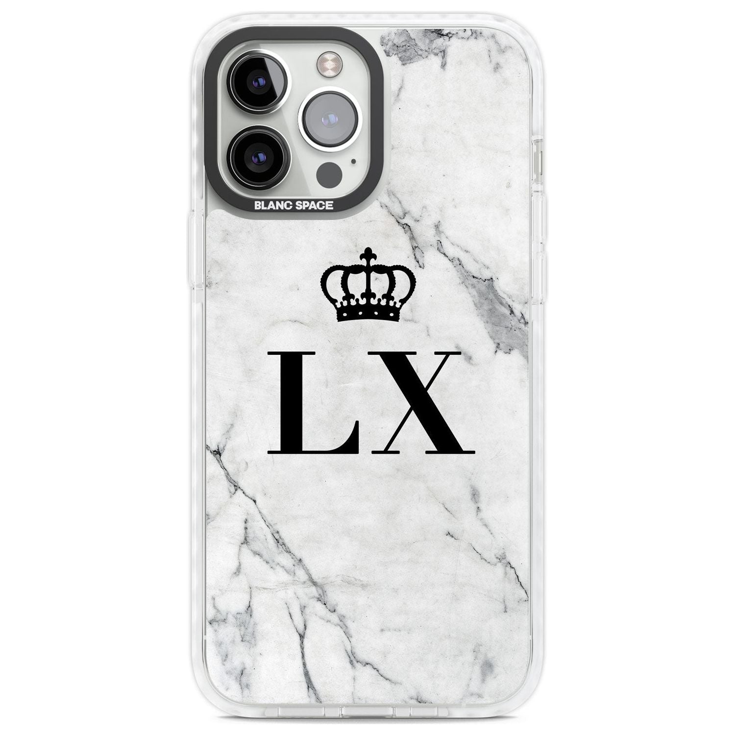Personalised Initials with Crown on White Marble Custom Phone Case iPhone 13 Pro Max / Impact Case,iPhone 14 Pro Max / Impact Case Blanc Space