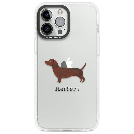 Personalised Hand Painted Sausage Dog Custom Phone Case iPhone 13 Pro Max / Impact Case,iPhone 14 Pro Max / Impact Case Blanc Space