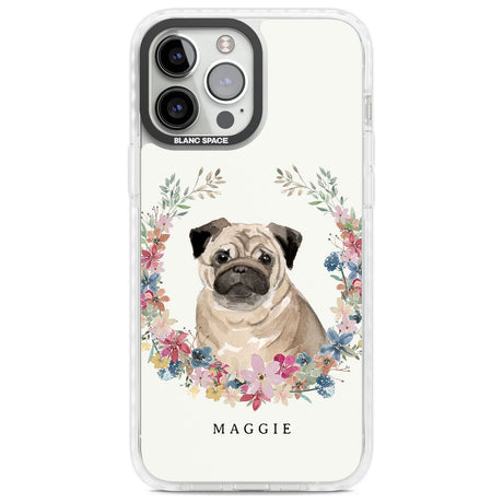 Personalised Pug - Watercolour Dog Portrait Custom Phone Case iPhone 13 Pro Max / Impact Case,iPhone 14 Pro Max / Impact Case Blanc Space