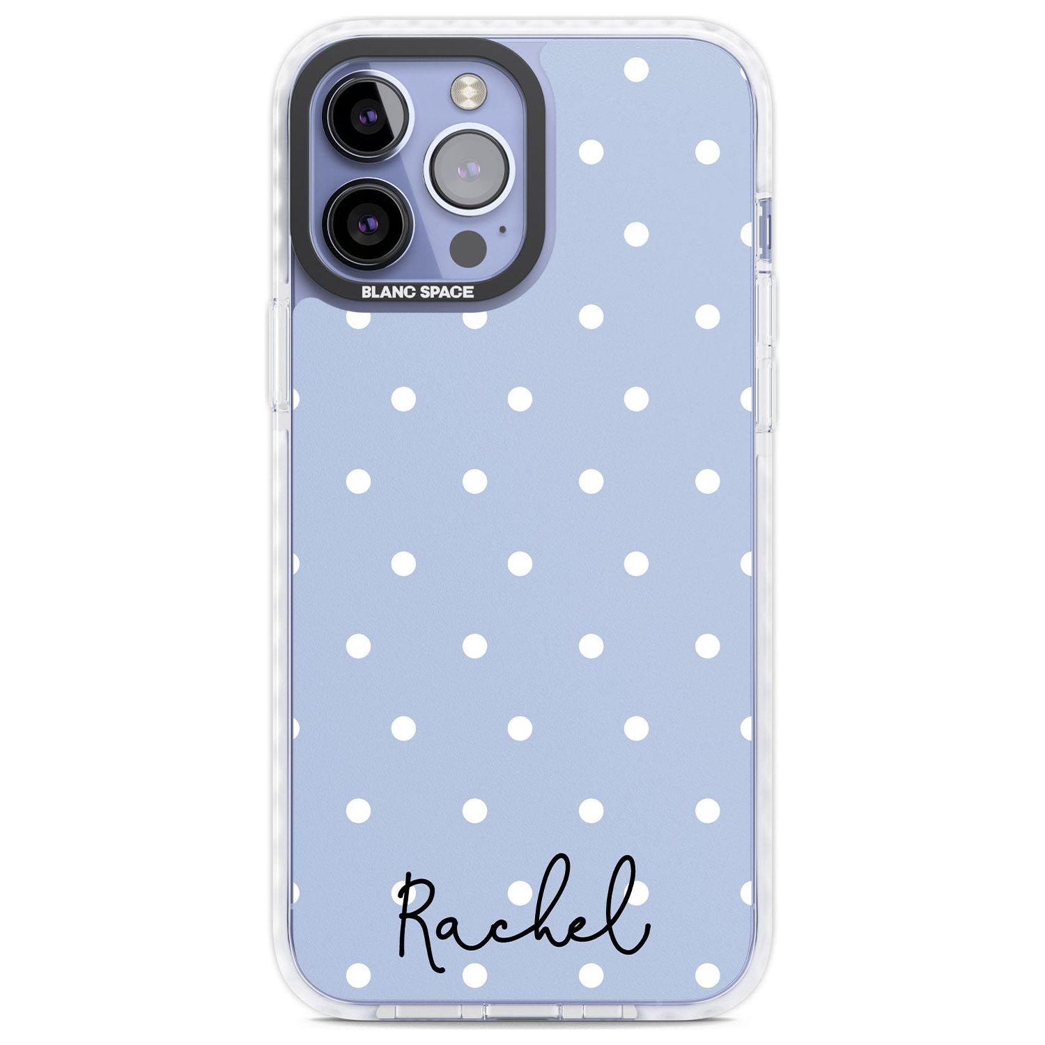 Personalised Simple Light Blue Dots Custom Phone Case iPhone 13 Pro Max / Impact Case,iPhone 14 Pro Max / Impact Case Blanc Space
