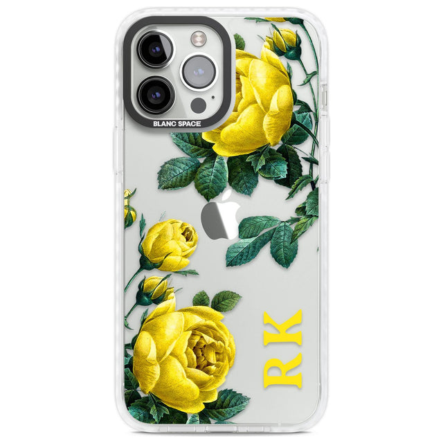 Personalised Clear Vintage Floral Yellow Roses Custom Phone Case iPhone 13 Pro Max / Impact Case,iPhone 14 Pro Max / Impact Case Blanc Space