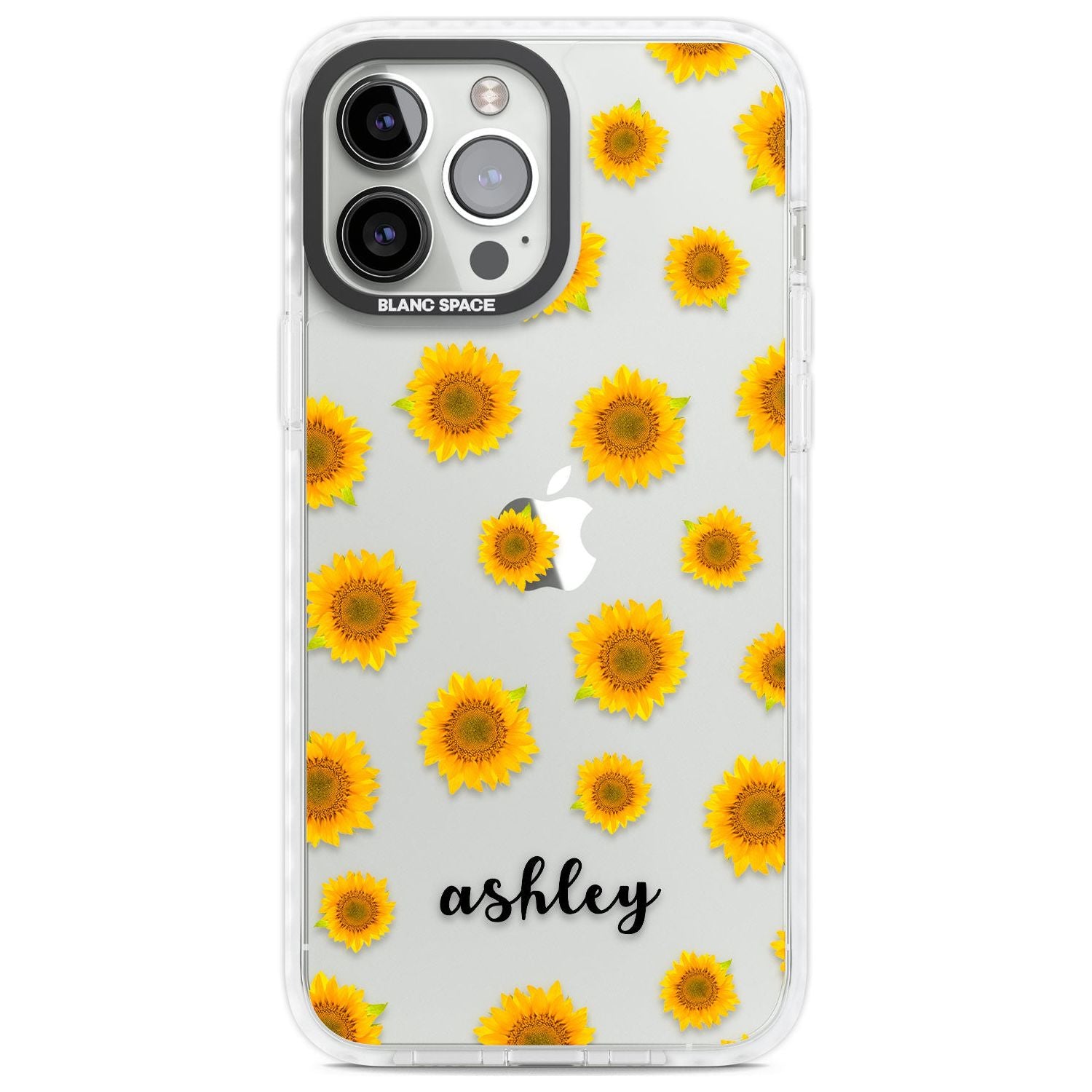 Personalised Sunflowers & Cursive Custom Phone Case iPhone 13 Pro Max / Impact Case,iPhone 14 Pro Max / Impact Case Blanc Space