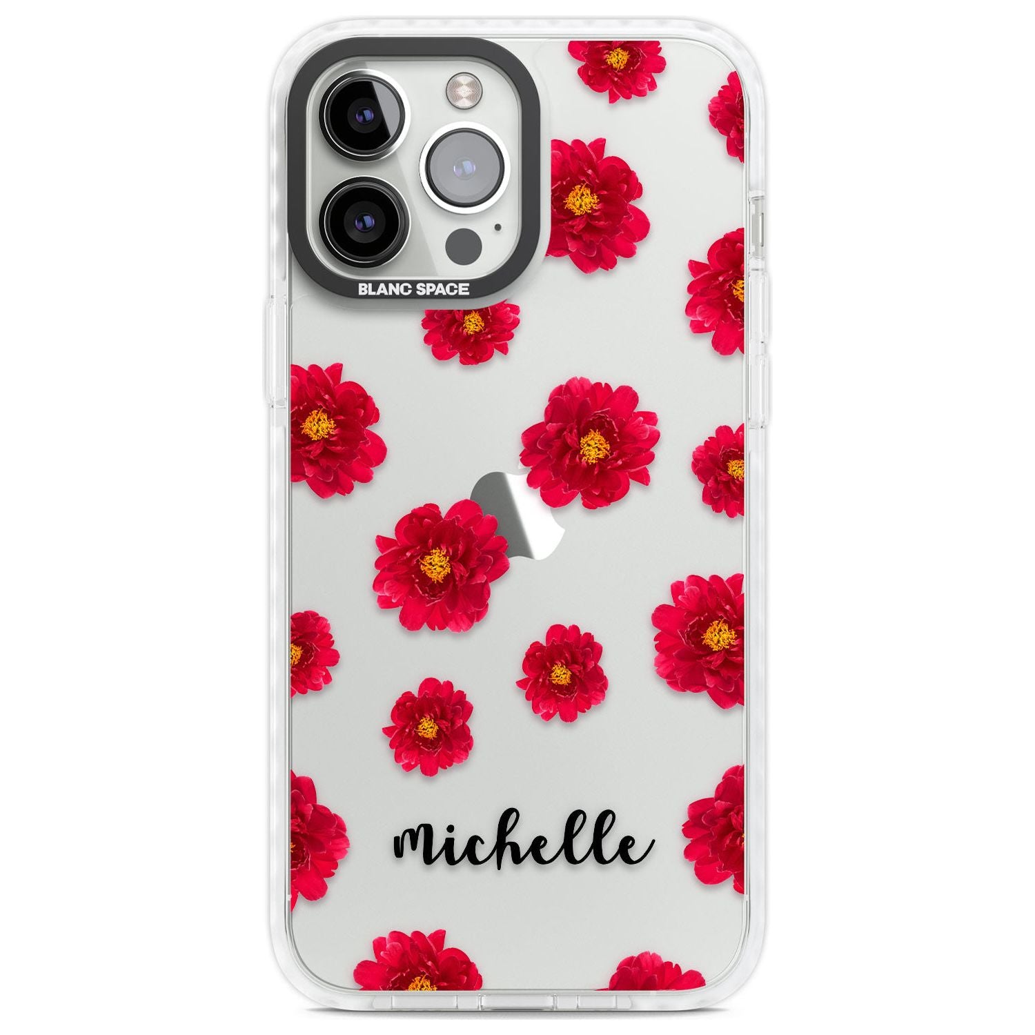 Personalised Red Peonies & Cursive Custom Phone Case iPhone 13 Pro Max / Impact Case,iPhone 14 Pro Max / Impact Case Blanc Space