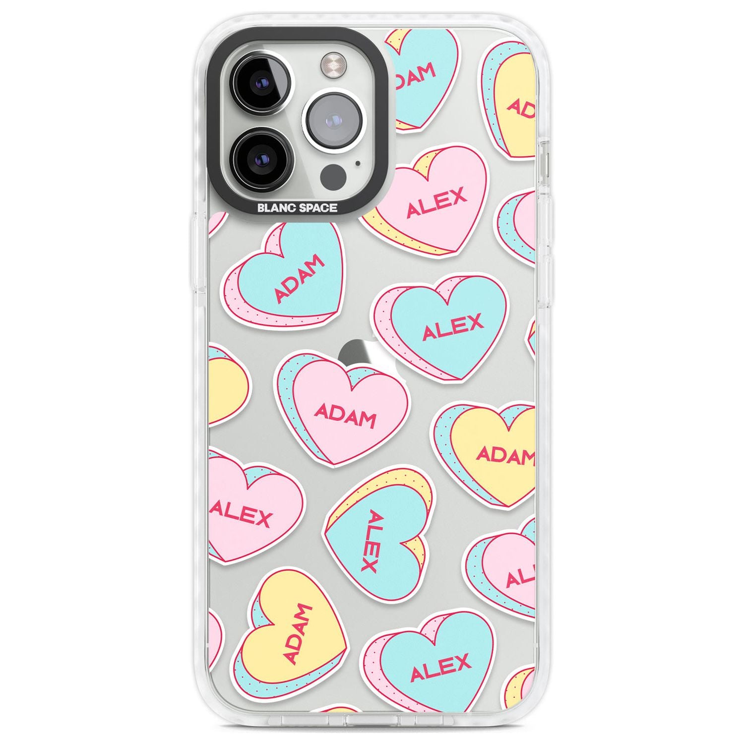 Personalised Text Love Hearts Custom Phone Case iPhone 13 Pro Max / Impact Case,iPhone 14 Pro Max / Impact Case Blanc Space