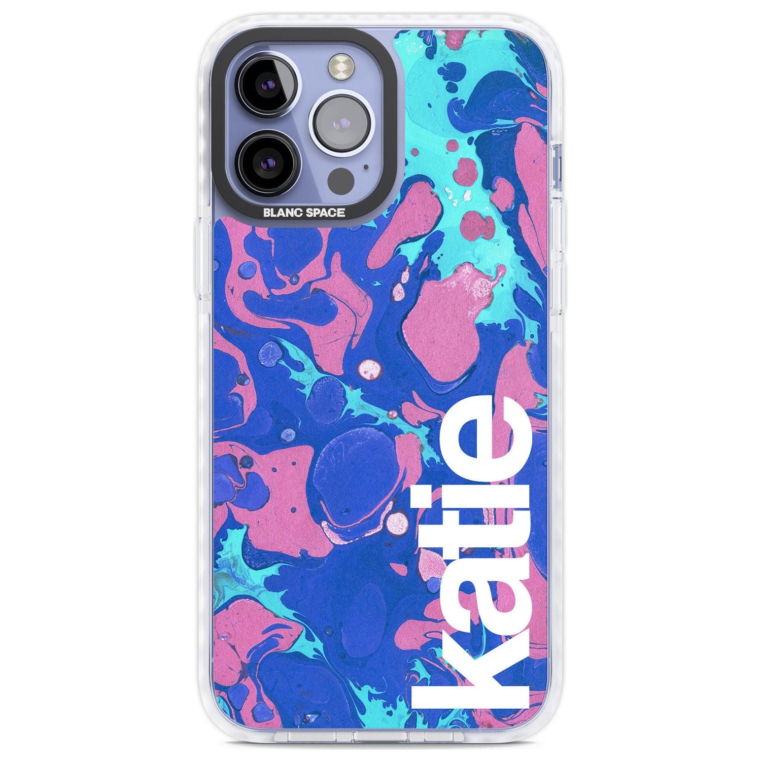 Personalised Navy, Turquoise + Purple - Marbled Custom Phone Case iPhone 13 Pro Max / Impact Case,iPhone 14 Pro Max / Impact Case Blanc Space