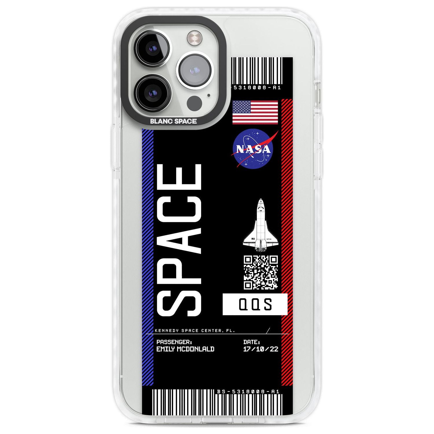 Personalised NASA Boarding Pass (Dark) Custom Phone Case iPhone 13 Pro Max / Impact Case,iPhone 14 Pro Max / Impact Case Blanc Space