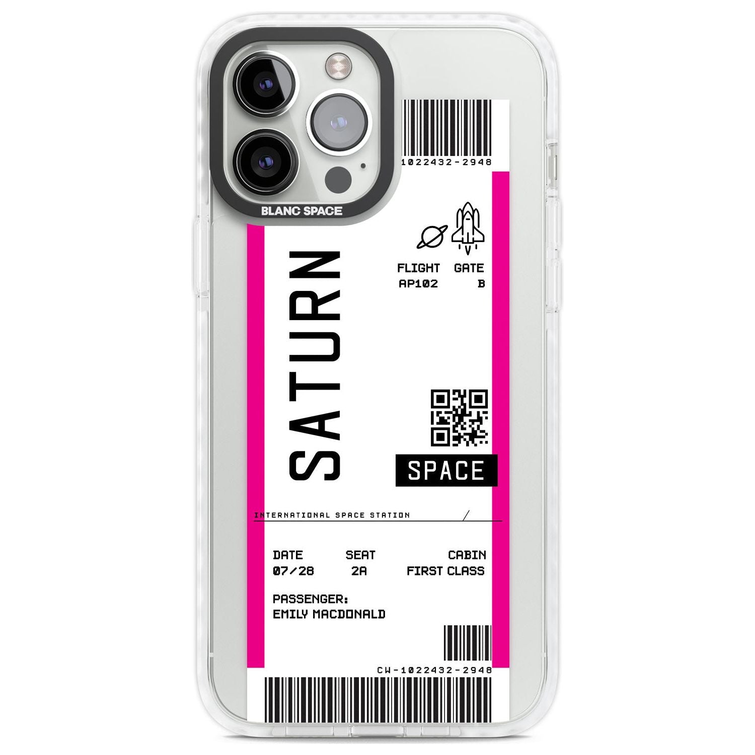 Personalised Saturn Space Travel Ticket Custom Phone Case iPhone 13 Pro Max / Impact Case,iPhone 14 Pro Max / Impact Case Blanc Space