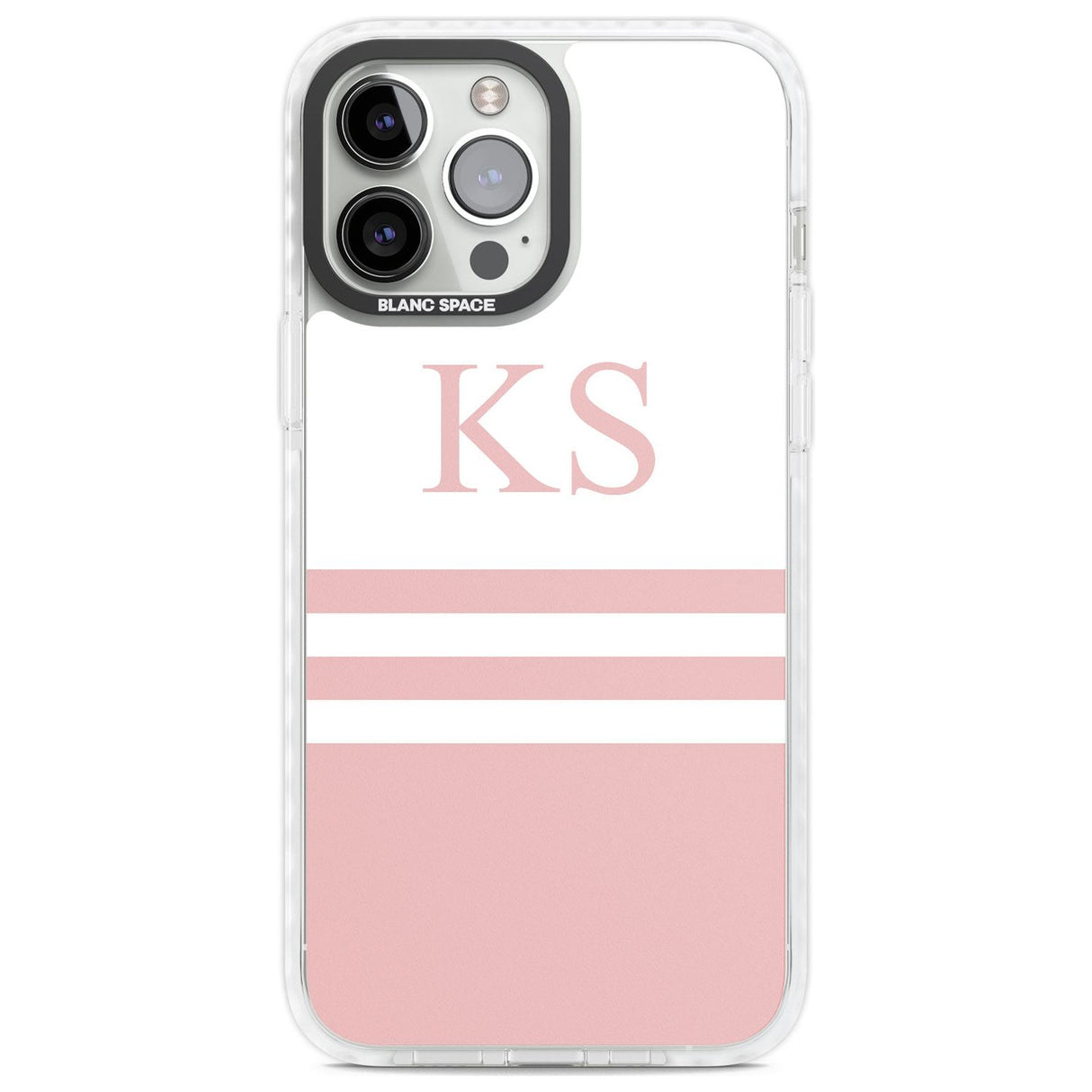 Personalised Minimal Pink Stripes & Initials Custom Phone Case iPhone 13 Pro Max / Impact Case,iPhone 14 Pro Max / Impact Case Blanc Space