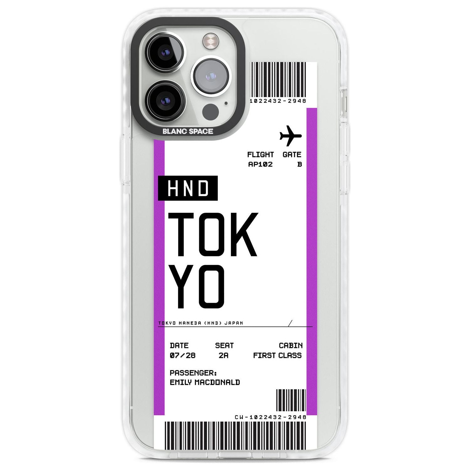 Personalised Tokyo Boarding Pass iPhone Case Blanc Space