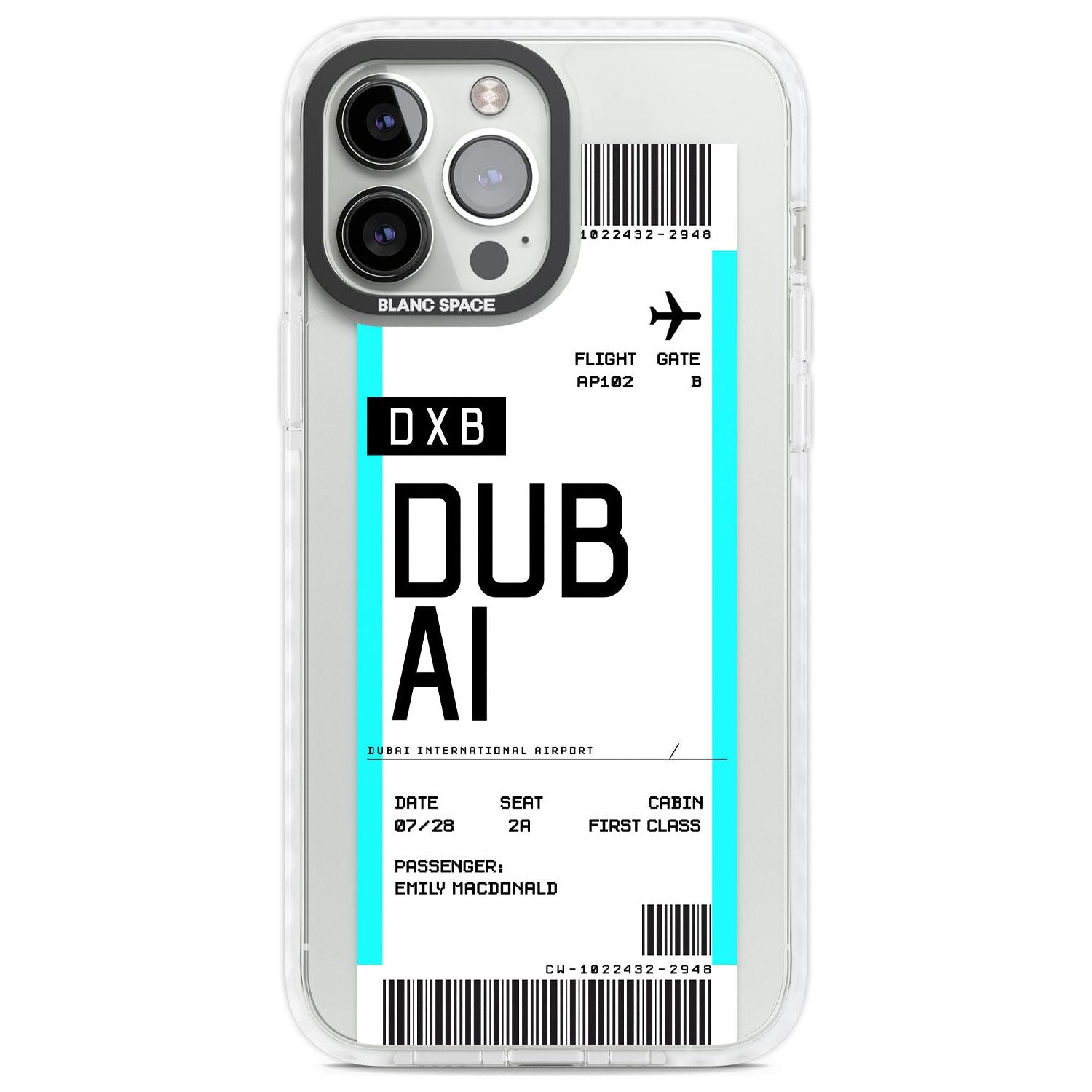 Personalised Dubai Boarding Pass Custom Phone Case iPhone 13 Pro Max / Impact Case,iPhone 14 Pro Max / Impact Case Blanc Space