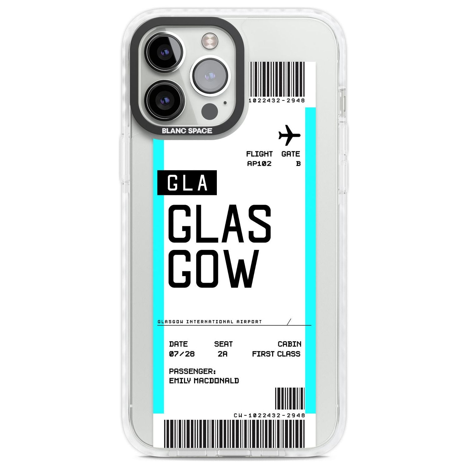 Personalised Glasgow Boarding Pass Custom Phone Case iPhone 13 Pro Max / Impact Case,iPhone 14 Pro Max / Impact Case Blanc Space