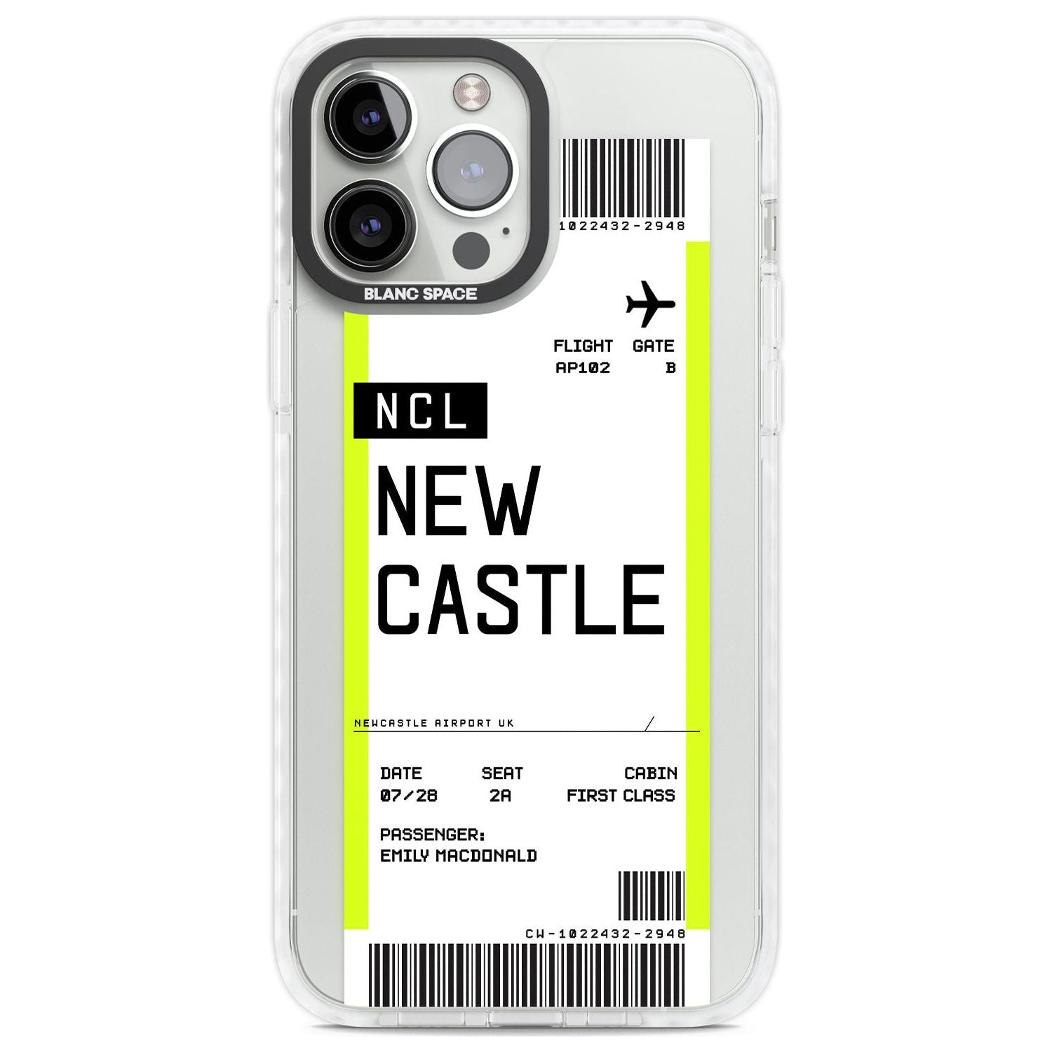 Personalised Newcastle Boarding Pass Custom Phone Case iPhone 13 Pro Max / Impact Case,iPhone 14 Pro Max / Impact Case Blanc Space