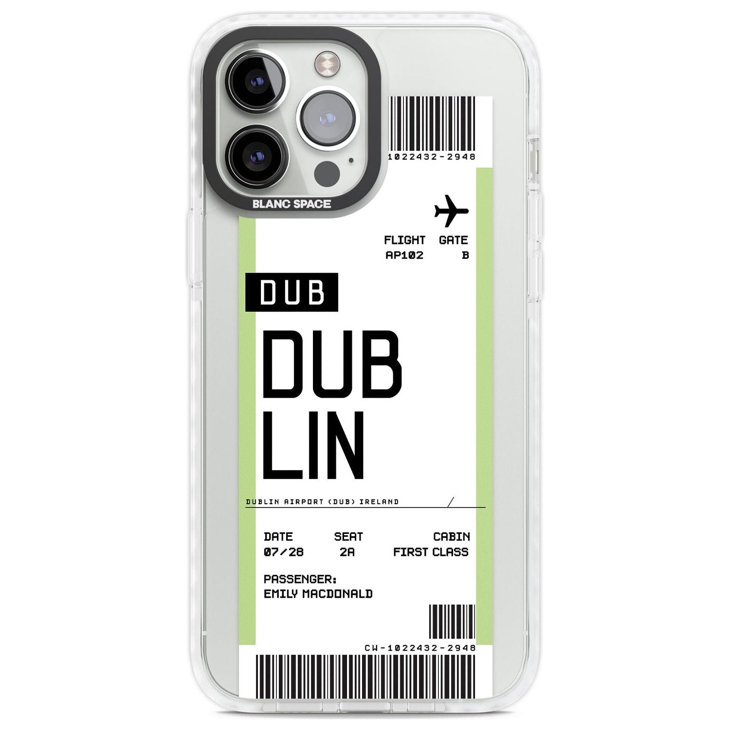 Personalised Dublin Boarding Pass Custom Phone Case iPhone 13 Pro Max / Impact Case,iPhone 14 Pro Max / Impact Case Blanc Space