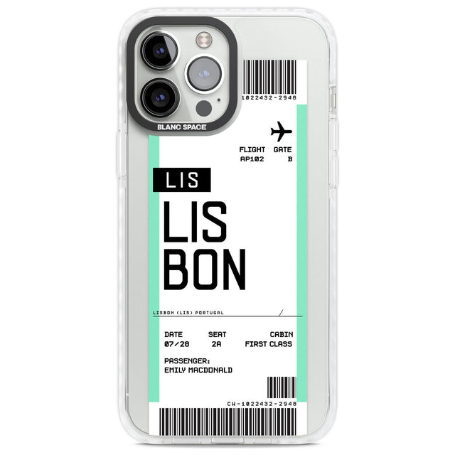 Personalised Lisbon Boarding Pass Custom Phone Case iPhone 13 Pro Max / Impact Case,iPhone 14 Pro Max / Impact Case Blanc Space